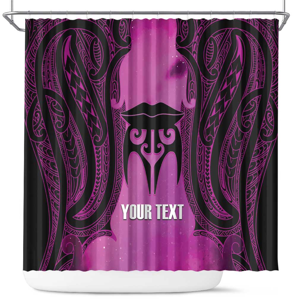 Personalised Moko Kauae New Zealand Shower Curtain Maori Chin Tattoo Pink - Polynesian Pride