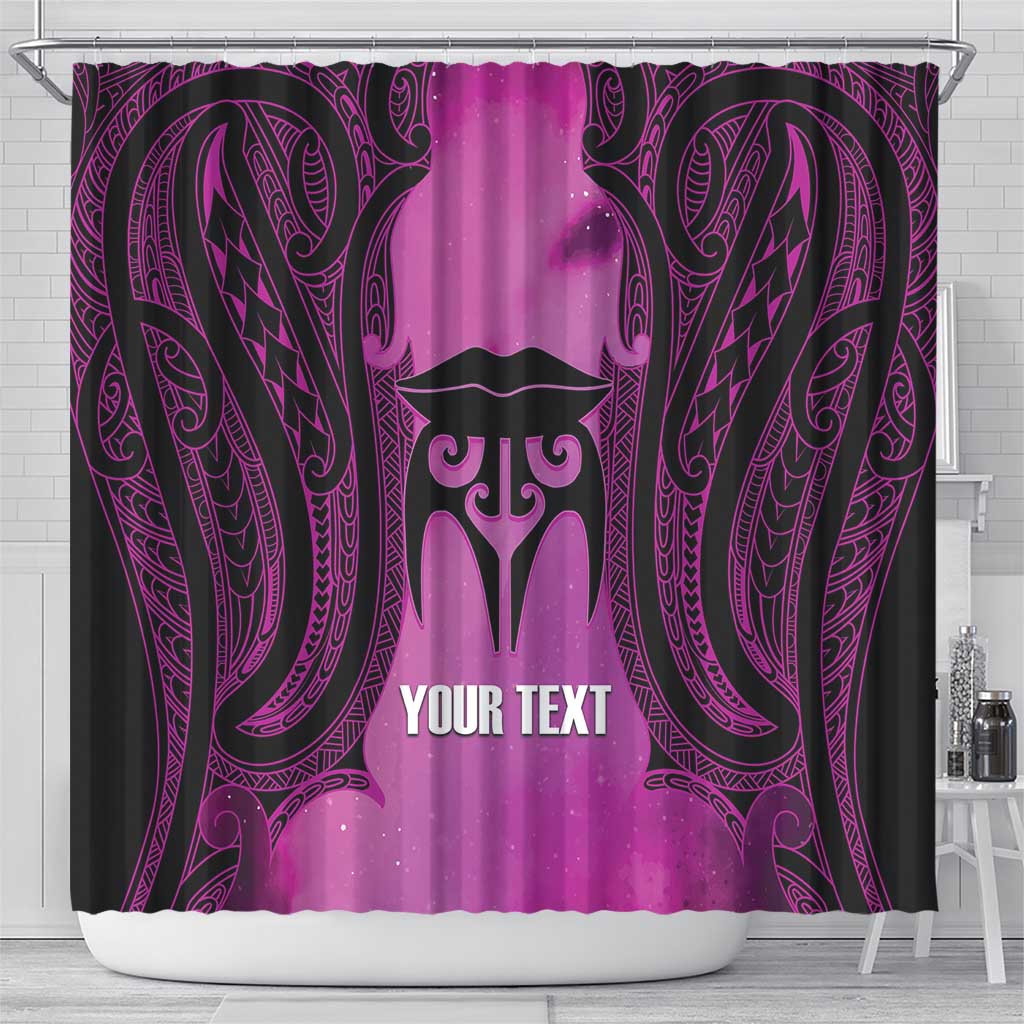 Personalised Moko Kauae New Zealand Shower Curtain Maori Chin Tattoo Pink - Polynesian Pride