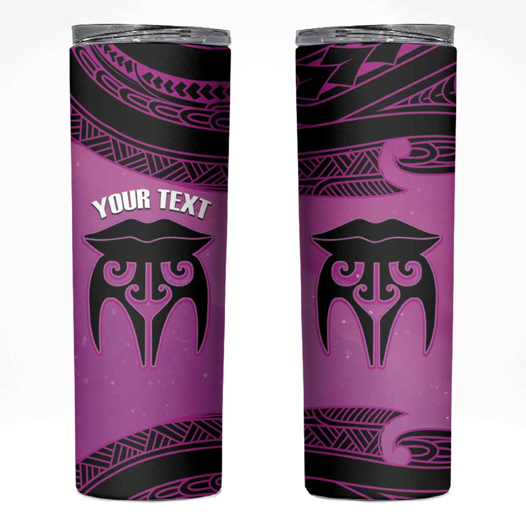 Personalised Moko Kauae New Zealand Skinny Tumbler Maori Chin Tattoo Pink LT14 Pink - Polynesian Pride