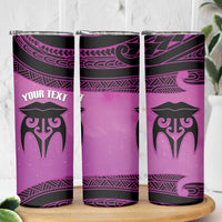 Personalised Moko Kauae New Zealand Skinny Tumbler Maori Chin Tattoo Pink LT14 - Polynesian Pride