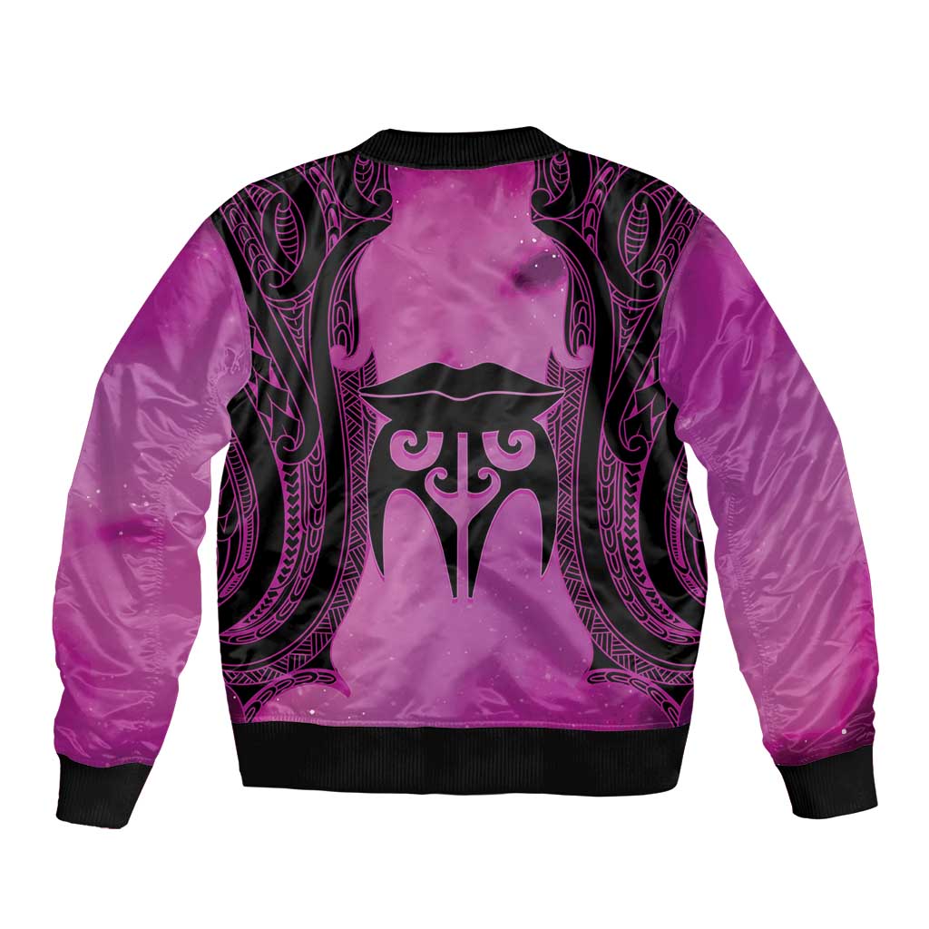 Personalised Moko Kauae New Zealand Sleeve Zip Bomber Jacket Maori Chin Tattoo Pink LT14 - Polynesian Pride