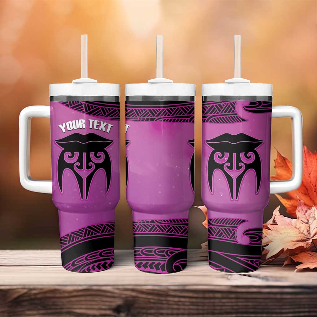 Personalised Moko Kauae New Zealand Tumbler With Handle Maori Chin Tattoo Pink LT14 - Polynesian Pride