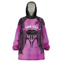 Personalised Moko Kauae New Zealand Wearable Blanket Hoodie Maori Chin Tattoo Pink - Polynesian Pride