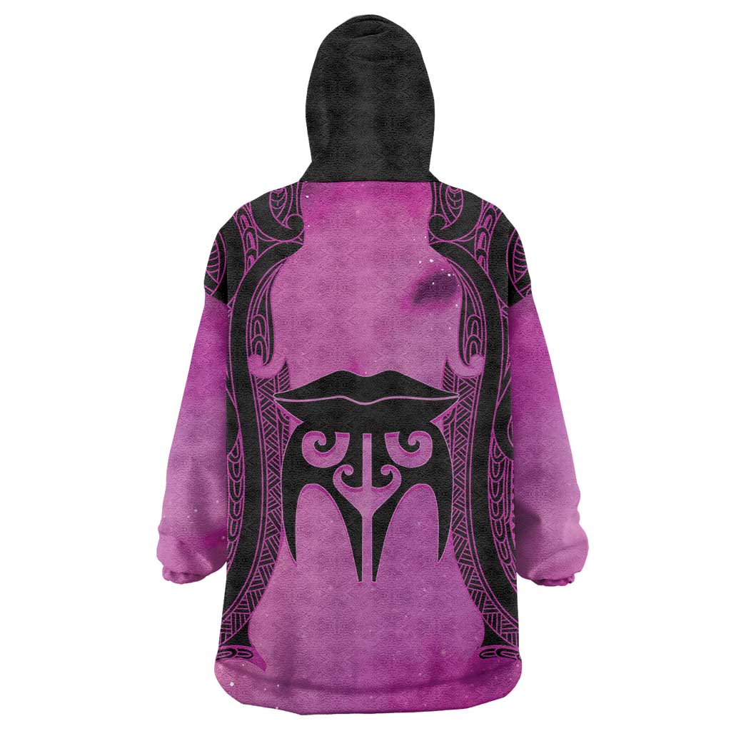Personalised Moko Kauae New Zealand Wearable Blanket Hoodie Maori Chin Tattoo Pink - Polynesian Pride