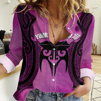 Personalised Moko Kauae New Zealand Women Casual Shirt Maori Chin Tattoo Pink LT14 Female Pink - Polynesian Pride