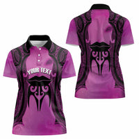 Personalised Moko Kauae New Zealand Women Polo Shirt Maori Chin Tattoo Pink - Polynesian Pride