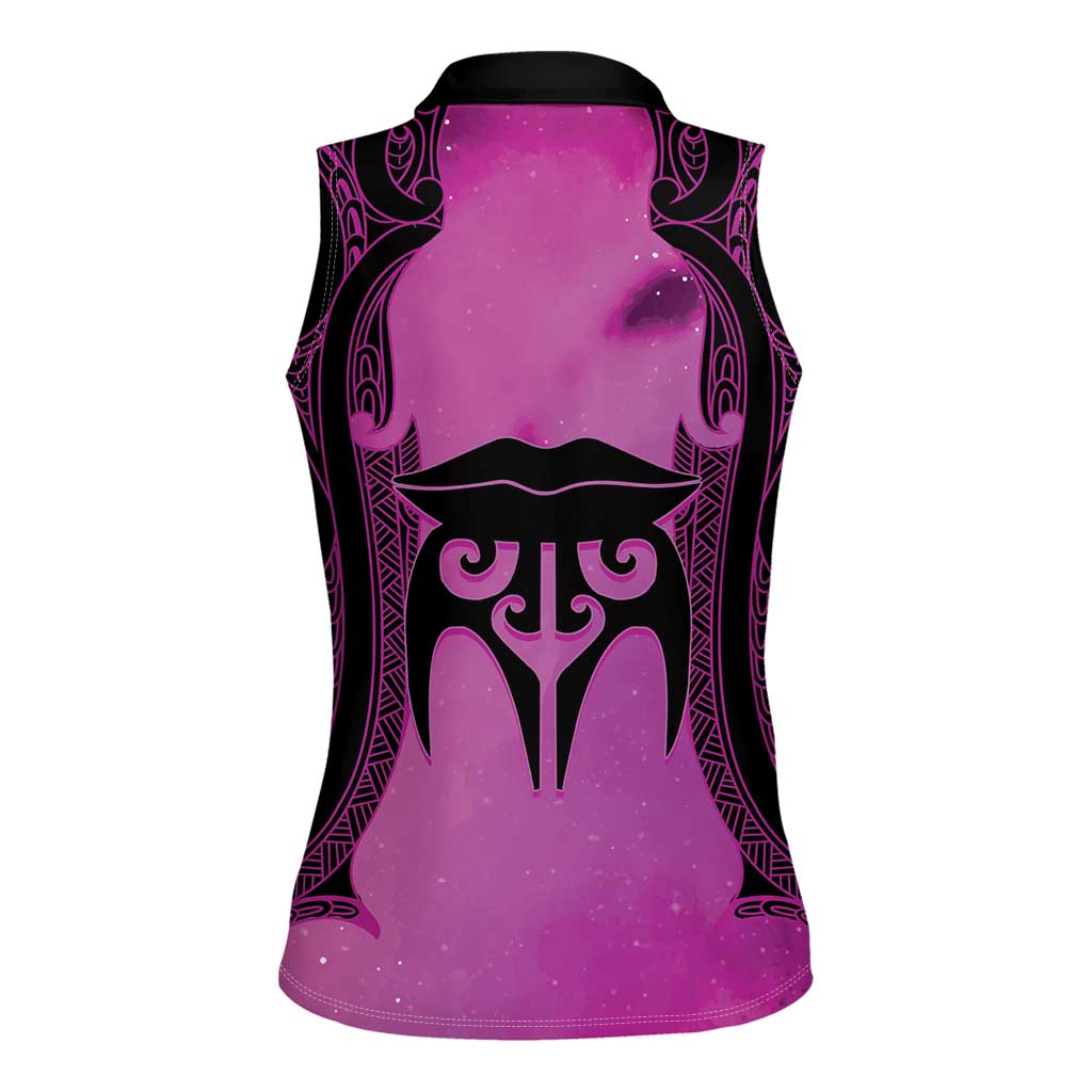 Personalised Moko Kauae New Zealand Women Sleeveless Polo Shirt Maori Chin Tattoo Pink - Polynesian Pride