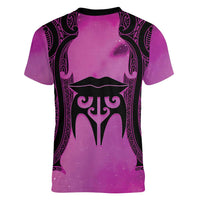Personalised Moko Kauae New Zealand Women V-Neck T-Shirt Maori Chin Tattoo Pink LT14 - Polynesian Pride