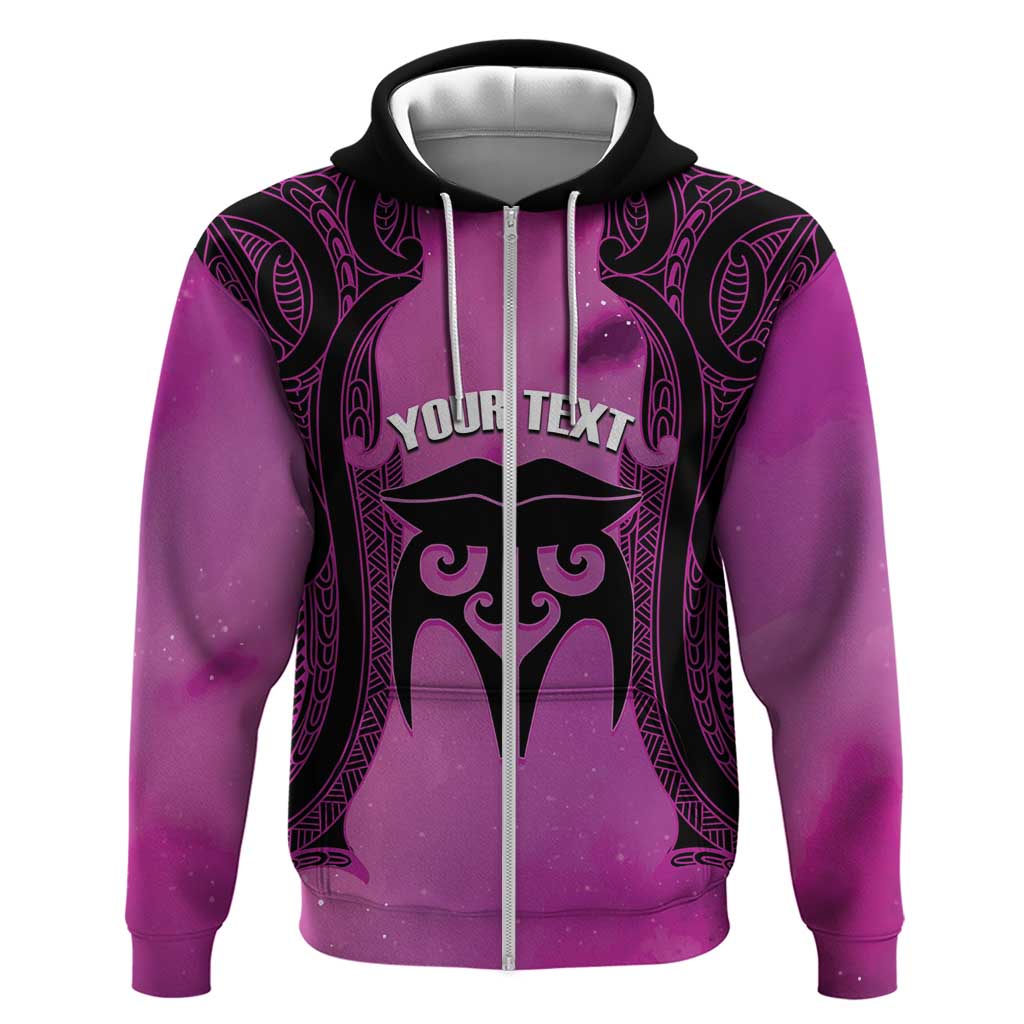 Personalised Moko Kauae New Zealand Zip Hoodie Maori Chin Tattoo Pink - Polynesian Pride