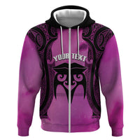 Personalised Moko Kauae New Zealand Zip Hoodie Maori Chin Tattoo Pink - Polynesian Pride