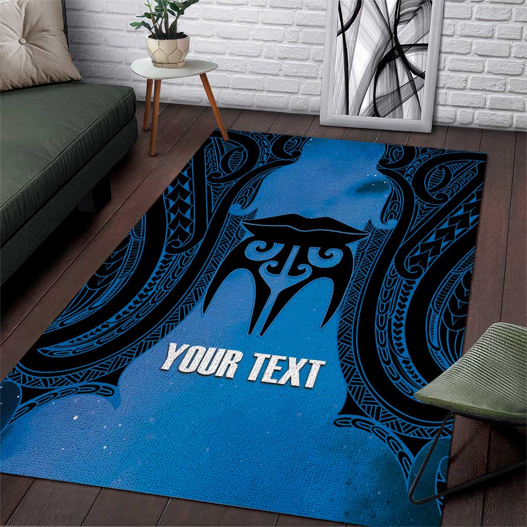 Personalised Moko Kauae New Zealand Area Rug Maori Chin Tattoo Blue LT14 Blue - Polynesian Pride