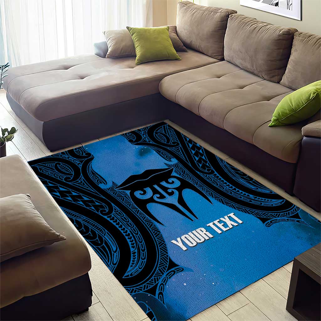Personalised Moko Kauae New Zealand Area Rug Maori Chin Tattoo Blue LT14 - Polynesian Pride
