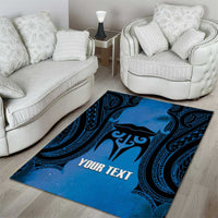 Personalised Moko Kauae New Zealand Area Rug Maori Chin Tattoo Blue LT14 - Polynesian Pride
