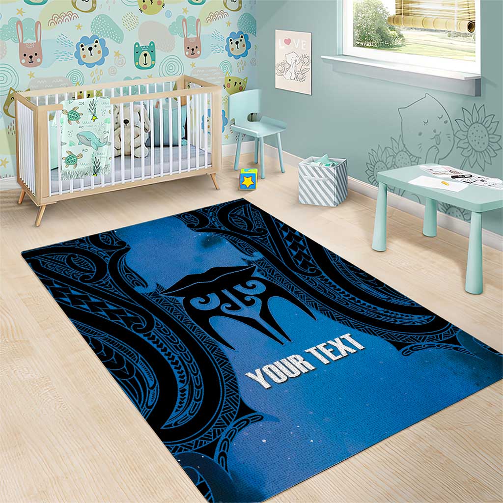 Personalised Moko Kauae New Zealand Area Rug Maori Chin Tattoo Blue LT14 - Polynesian Pride