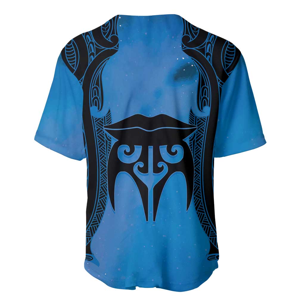 Personalised Moko Kauae New Zealand Baseball Jersey Maori Chin Tattoo Blue LT14 - Polynesian Pride
