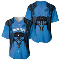 Personalised Moko Kauae New Zealand Baseball Jersey Maori Chin Tattoo Blue LT14 - Polynesian Pride