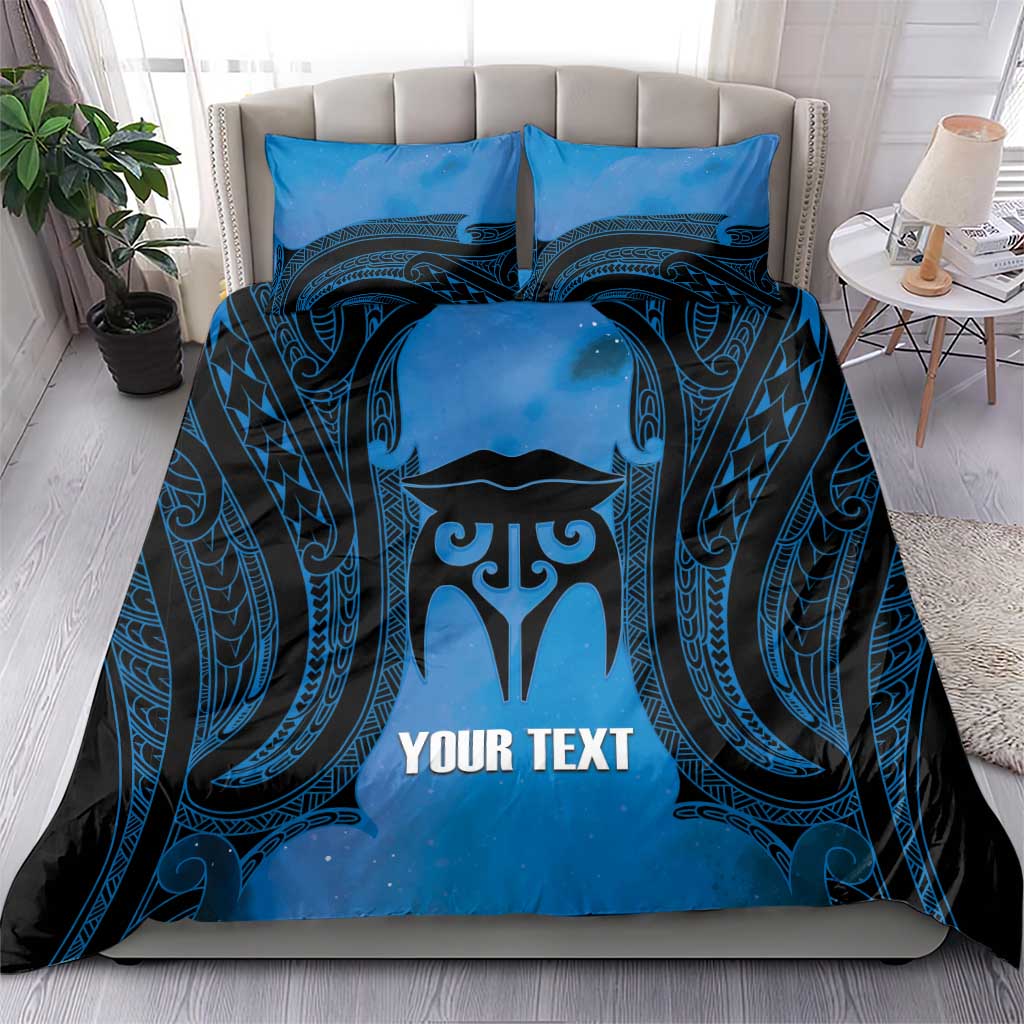Personalised Moko Kauae New Zealand Bedding Set Maori Chin Tattoo Blue - Polynesian Pride