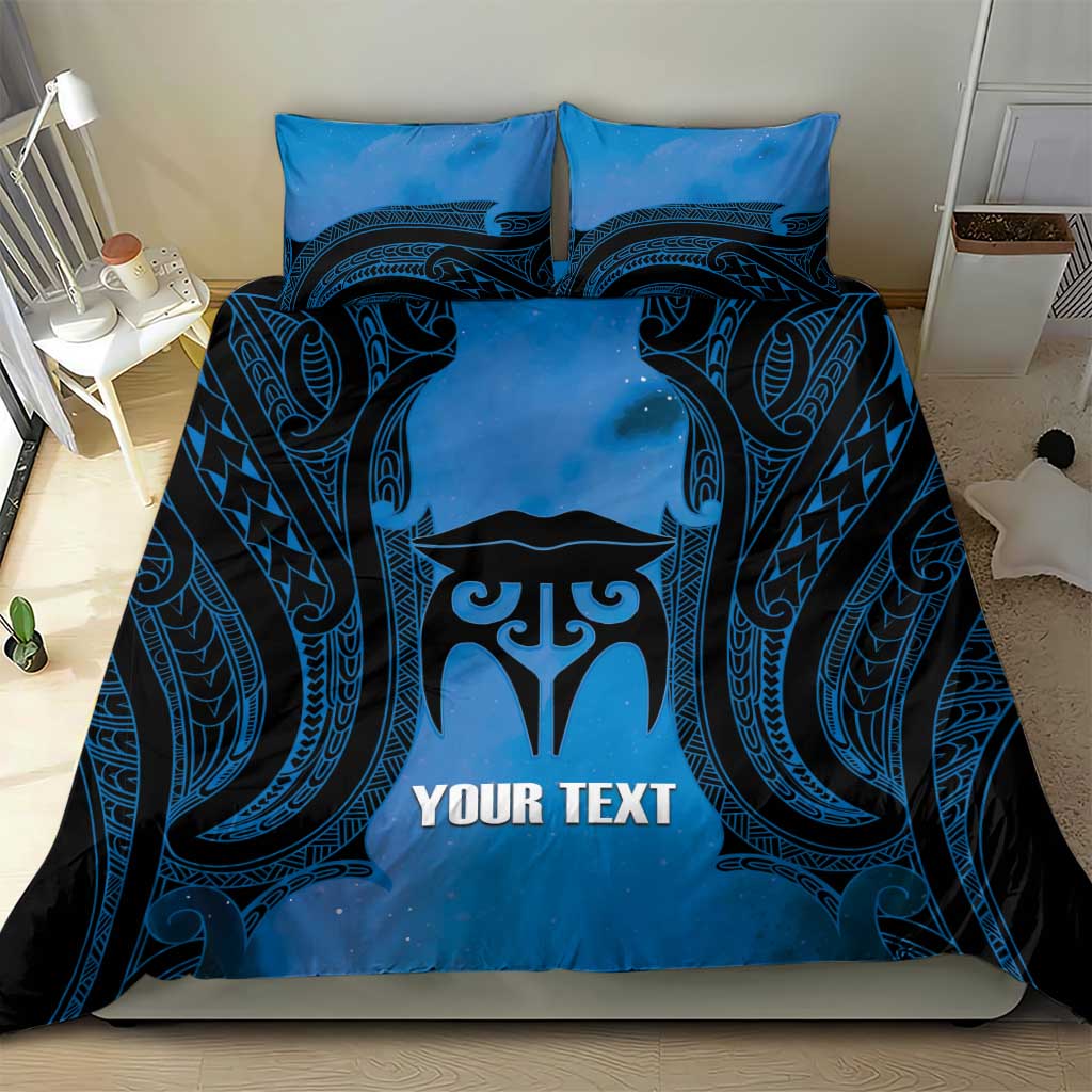 Personalised Moko Kauae New Zealand Bedding Set Maori Chin Tattoo Blue - Polynesian Pride