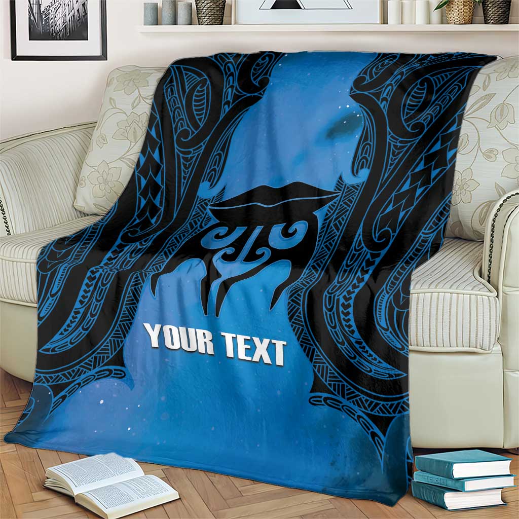 Personalised Moko Kauae New Zealand Blanket Maori Chin Tattoo Blue - Polynesian Pride