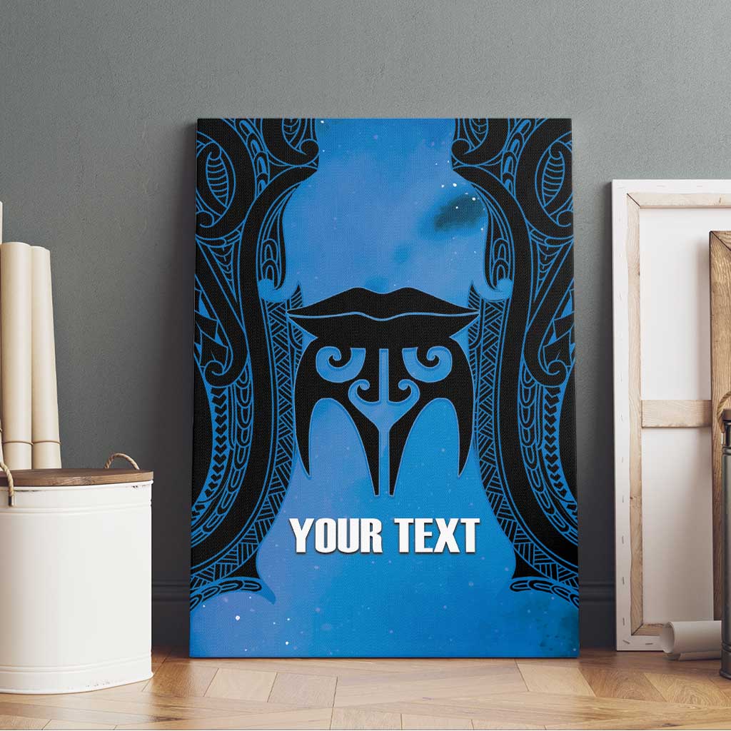 Personalised Moko Kauae New Zealand Canvas Wall Art Maori Chin Tattoo Blue - Polynesian Pride