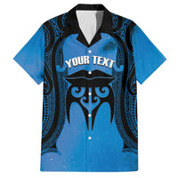Personalised Moko Kauae New Zealand Family Matching Long Sleeve Bodycon Dress and Hawaiian Shirt Maori Chin Tattoo Blue LT14 Dad's Shirt - Short Sleeve Blue - Polynesian Pride