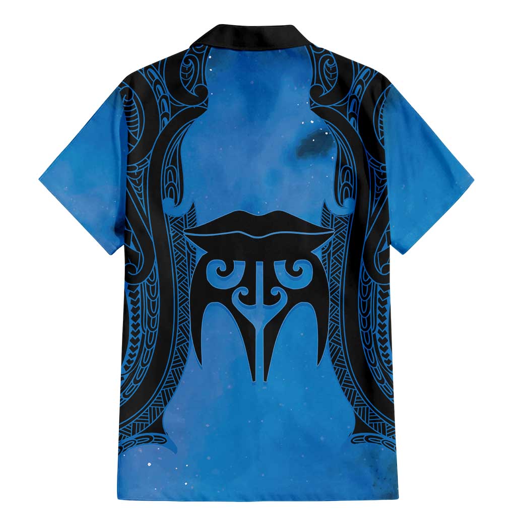 Personalised Moko Kauae New Zealand Family Matching Mermaid Dress and Hawaiian Shirt Maori Chin Tattoo Blue LT14 - Polynesian Pride