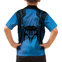 Personalised Moko Kauae New Zealand Family Matching Summer Maxi Dress and Hawaiian Shirt Maori Chin Tattoo Blue LT14 - Polynesian Pride
