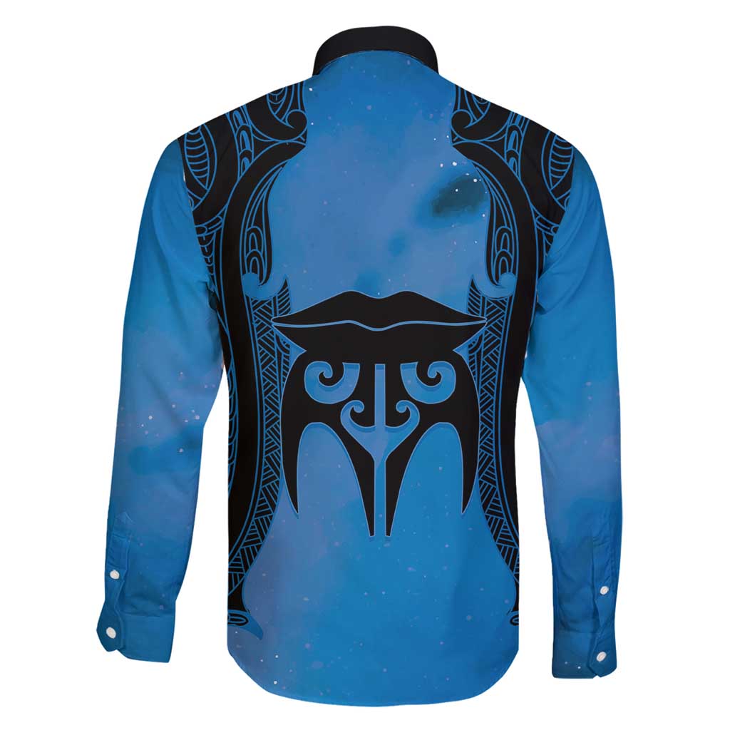 Personalised Moko Kauae New Zealand Family Matching Summer Maxi Dress and Hawaiian Shirt Maori Chin Tattoo Blue LT14 - Polynesian Pride