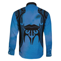 Personalised Moko Kauae New Zealand Family Matching Tank Maxi Dress and Hawaiian Shirt Maori Chin Tattoo Blue LT14 - Polynesian Pride