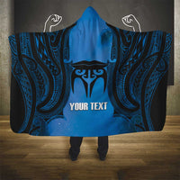 Personalised Moko Kauae New Zealand Hooded Blanket Maori Chin Tattoo Blue - Polynesian Pride