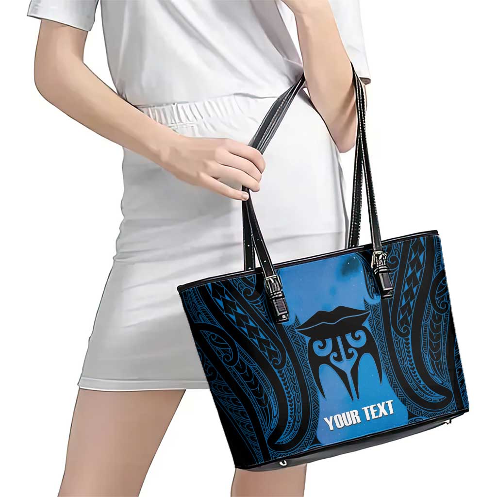 Personalised Moko Kauae New Zealand Leather Tote Bag Maori Chin Tattoo Blue - Polynesian Pride