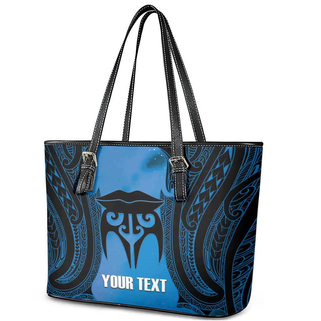 Personalised Moko Kauae New Zealand Leather Tote Bag Maori Chin Tattoo Blue - Polynesian Pride