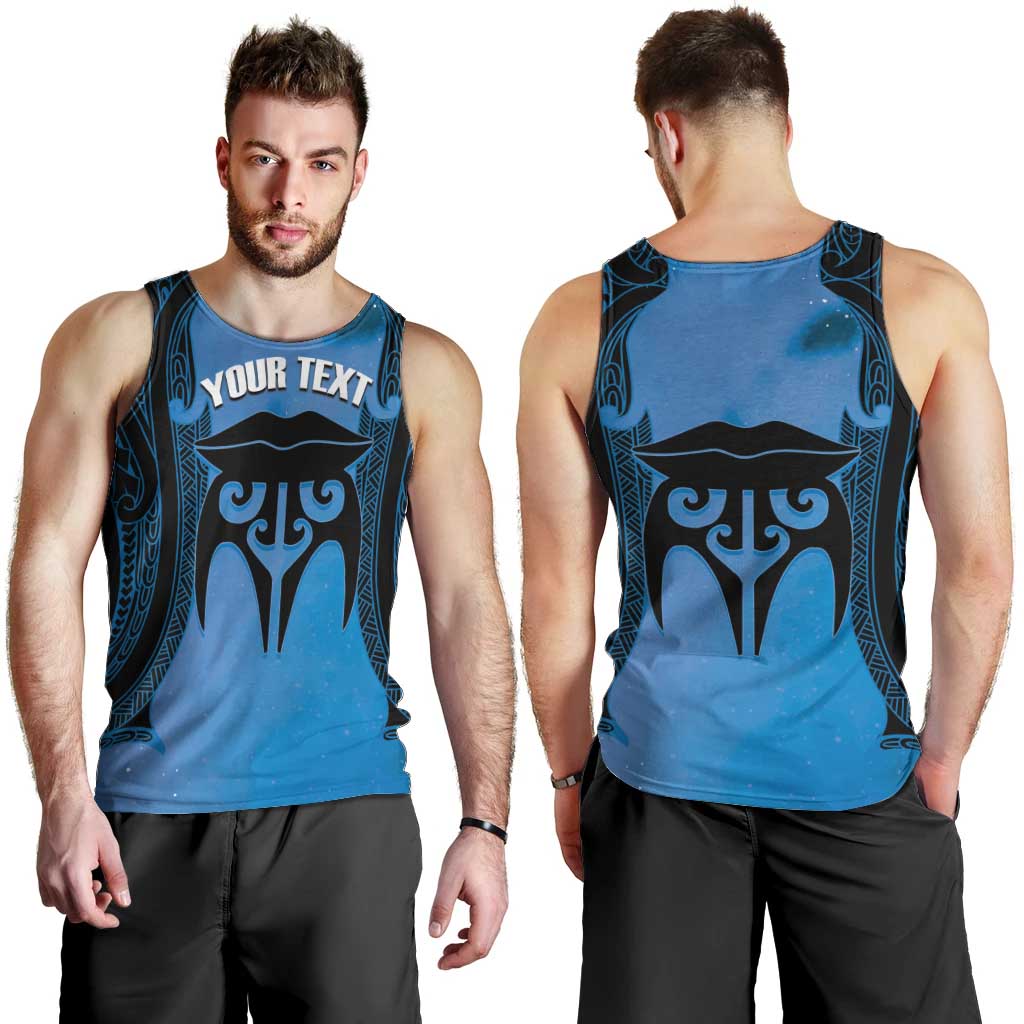 Personalised Moko Kauae New Zealand Men Tank Top Maori Chin Tattoo Blue LT14 - Polynesian Pride
