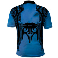 Personalised Moko Kauae New Zealand Polo Shirt Maori Chin Tattoo Blue - Polynesian Pride
