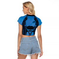Personalised Moko Kauae New Zealand Raglan Cropped T Shirt Maori Chin Tattoo Blue LT14 - Polynesian Pride
