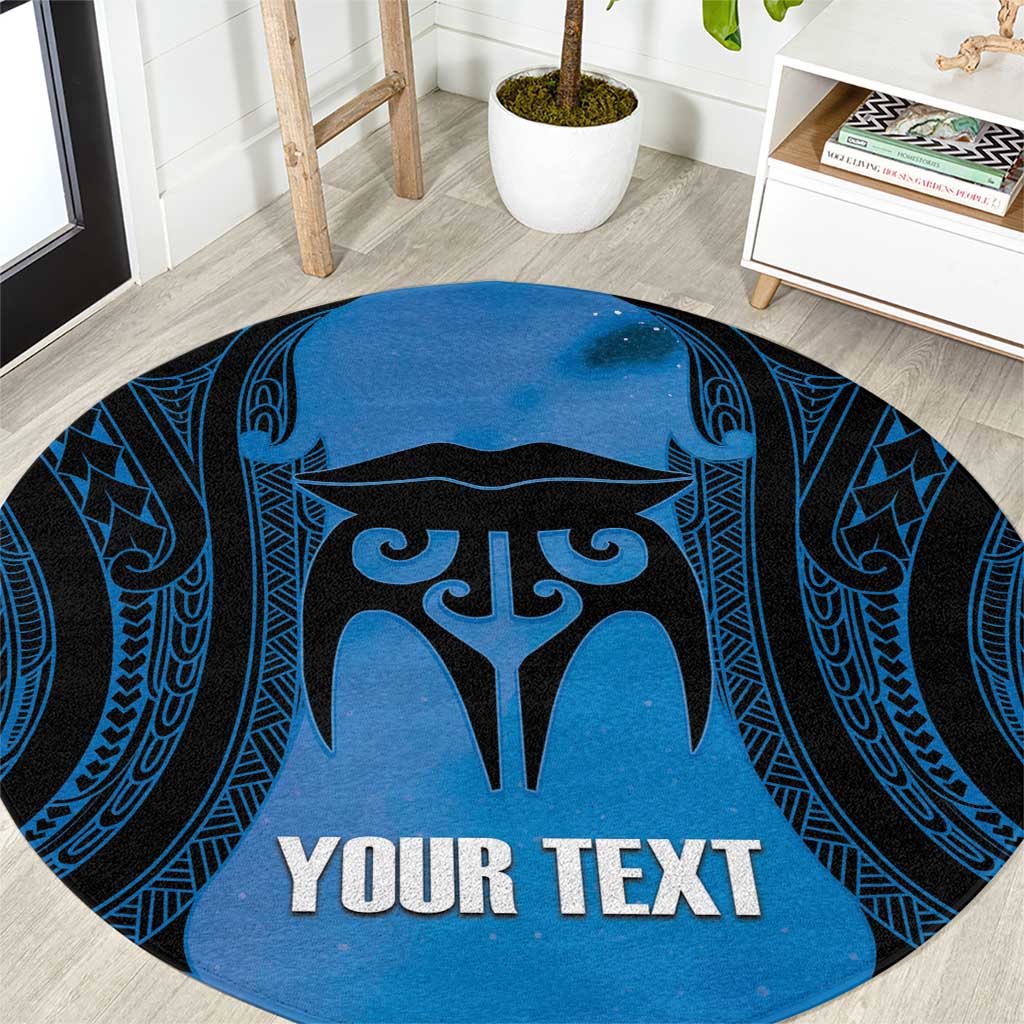 Personalised Moko Kauae New Zealand Round Carpet Maori Chin Tattoo Blue - Polynesian Pride