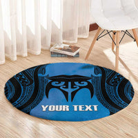 Personalised Moko Kauae New Zealand Round Carpet Maori Chin Tattoo Blue - Polynesian Pride