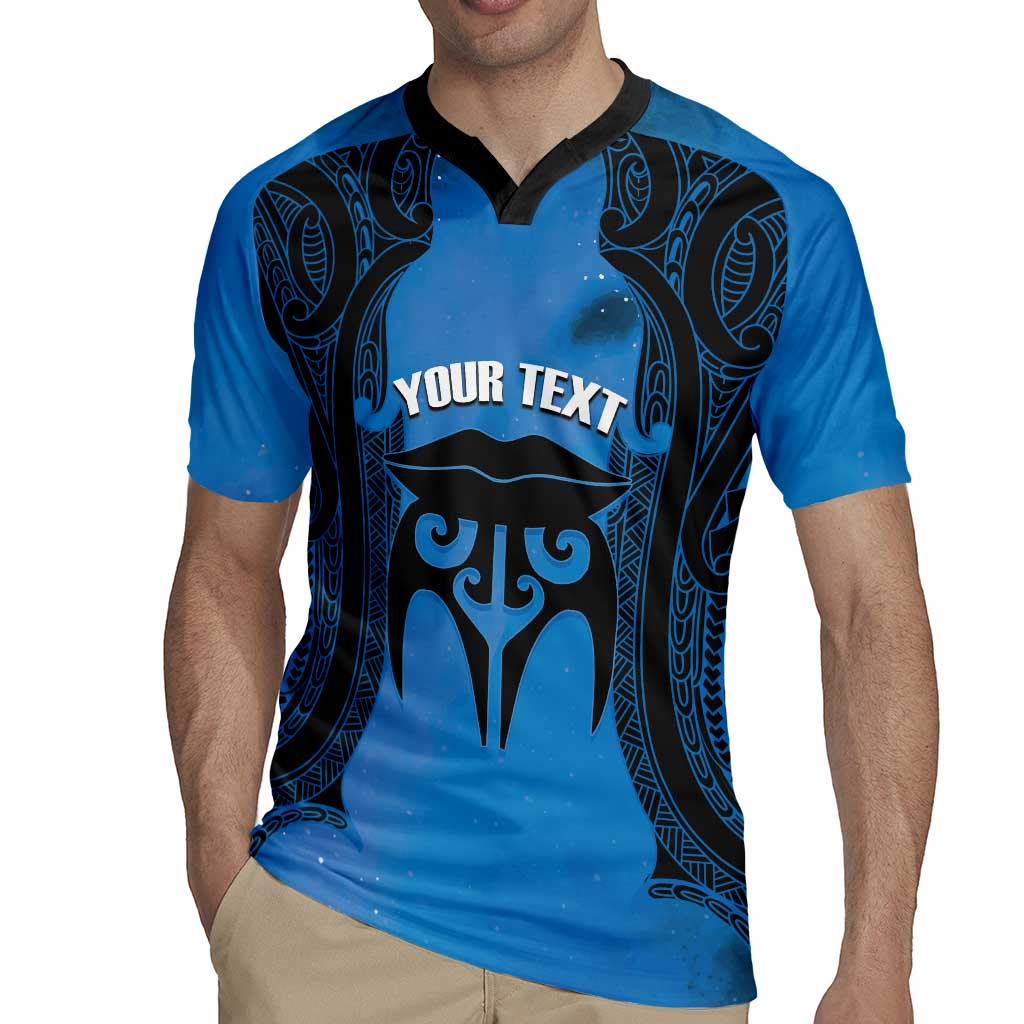 Personalised Moko Kauae New Zealand Rugby Jersey Maori Chin Tattoo Blue - Polynesian Pride