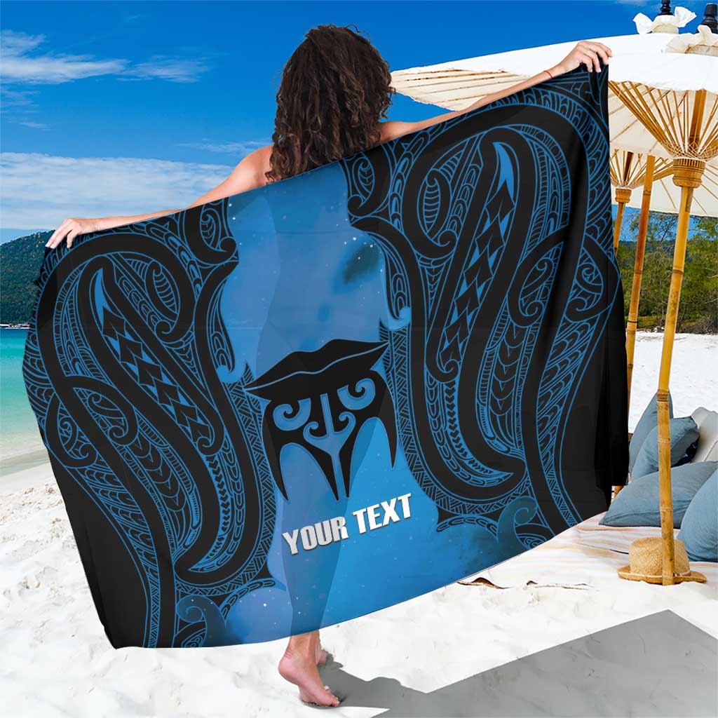Personalised Moko Kauae New Zealand Sarong Maori Chin Tattoo Blue LT14 One Size 44 x 66 inches Blue - Polynesian Pride