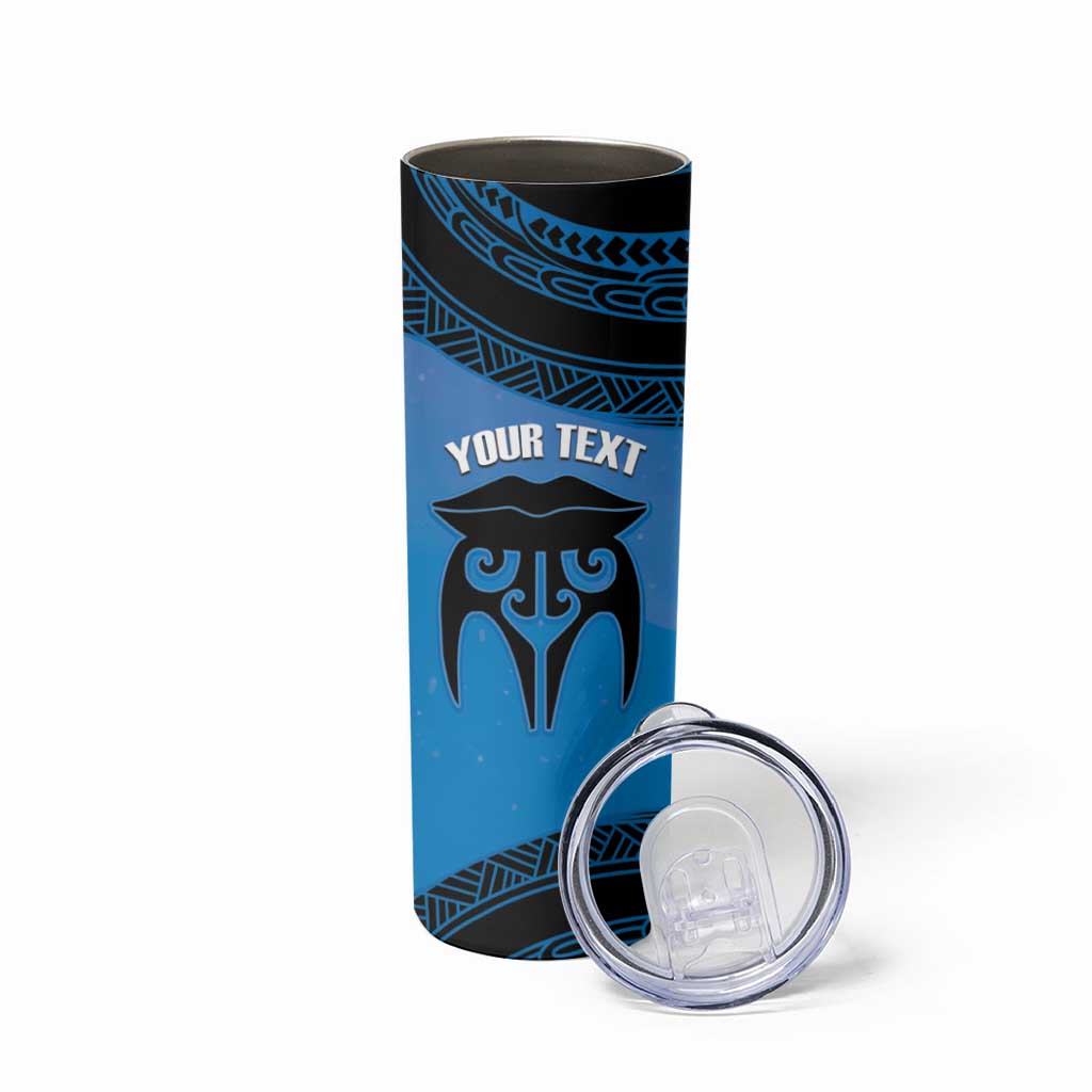 Personalised Moko Kauae New Zealand Skinny Tumbler Maori Chin Tattoo Blue LT14 - Polynesian Pride