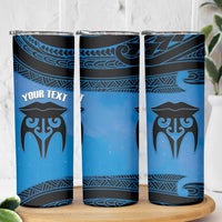 Personalised Moko Kauae New Zealand Skinny Tumbler Maori Chin Tattoo Blue LT14 - Polynesian Pride