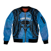 Personalised Moko Kauae New Zealand Sleeve Zip Bomber Jacket Maori Chin Tattoo Blue LT14 Unisex Blue - Polynesian Pride