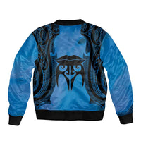 Personalised Moko Kauae New Zealand Sleeve Zip Bomber Jacket Maori Chin Tattoo Blue LT14 - Polynesian Pride