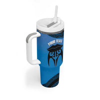 Personalised Moko Kauae New Zealand Tumbler With Handle Maori Chin Tattoo Blue LT14 - Polynesian Pride