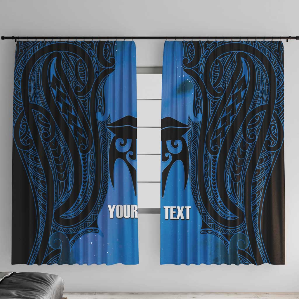 Personalised Moko Kauae New Zealand Window Curtain Maori Chin Tattoo Blue LT14 With Hooks Blue - Polynesian Pride
