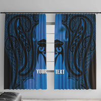 Personalised Moko Kauae New Zealand Window Curtain Maori Chin Tattoo Blue LT14 With Hooks Blue - Polynesian Pride