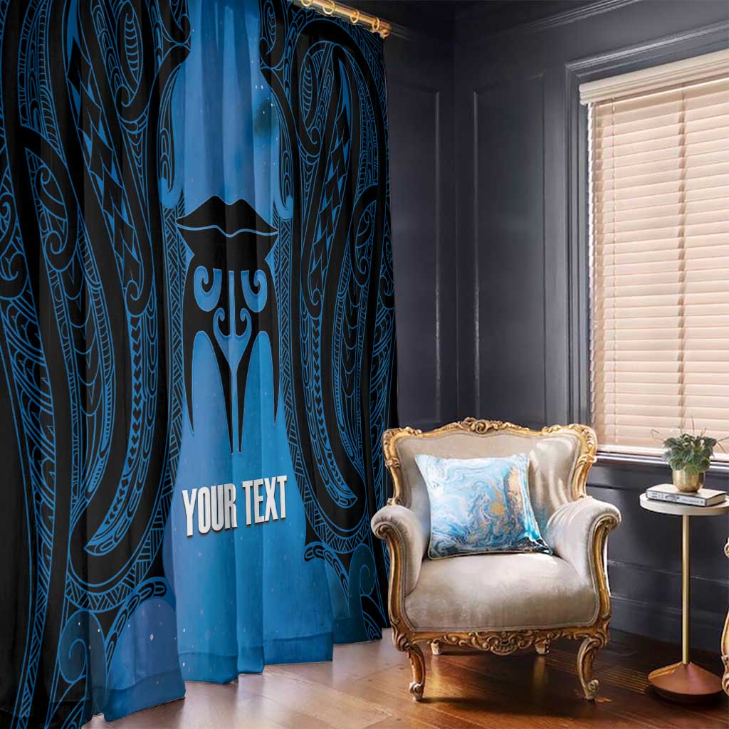 Personalised Moko Kauae New Zealand Window Curtain Maori Chin Tattoo Blue LT14 - Polynesian Pride