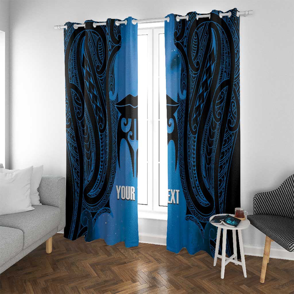 Personalised Moko Kauae New Zealand Window Curtain Maori Chin Tattoo Blue LT14 With Grommets Blue - Polynesian Pride