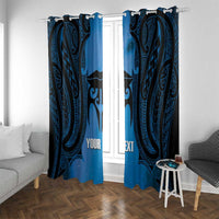 Personalised Moko Kauae New Zealand Window Curtain Maori Chin Tattoo Blue LT14 With Grommets Blue - Polynesian Pride