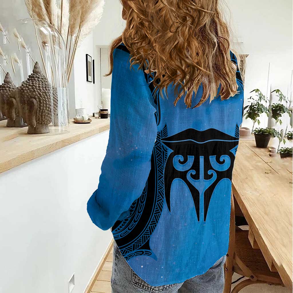Personalised Moko Kauae New Zealand Women Casual Shirt Maori Chin Tattoo Blue LT14 - Polynesian Pride